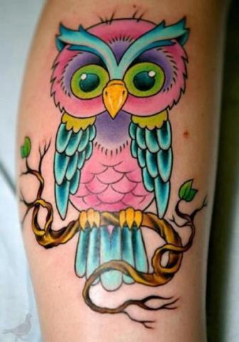Цветная татуировка совы