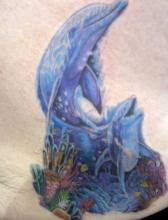 Цветная тату в виде дельфинов